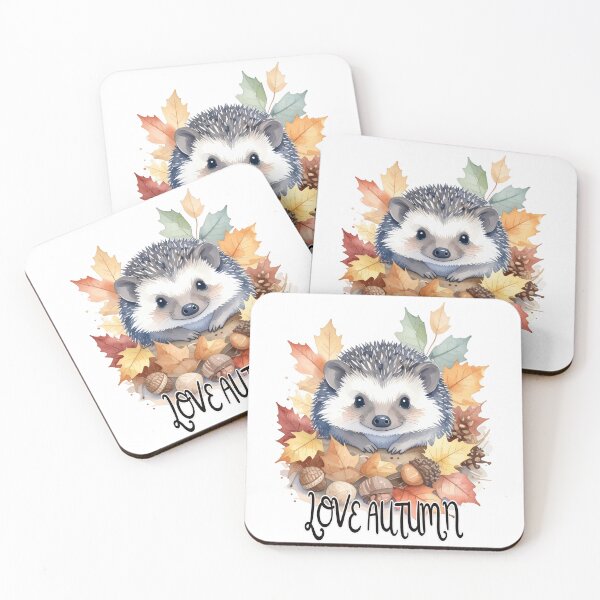 Item preview, Hedgehog surrounded by autumn leaves and nuts with love autumn text, autumn designed and sold by LiskoDesign.