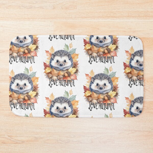 Item preview, Hedgehog surrounded by autumn leaves and nuts with love autumn text, autumn designed and sold by LiskoDesign.