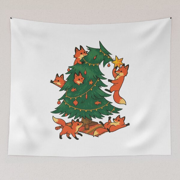 Item preview, Cute Foxes Decorating Christmas Tree designed and sold by Fam19.
