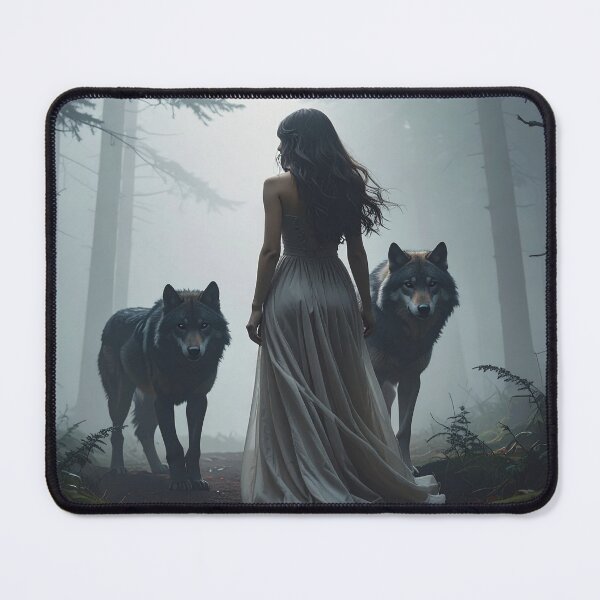 Item preview, Woman in white dress with wolves in the forest designed and sold by LiskoDesign.