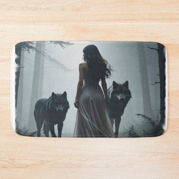 Item preview, Woman in white dress with wolves in the forest designed and sold by LiskoDesign.