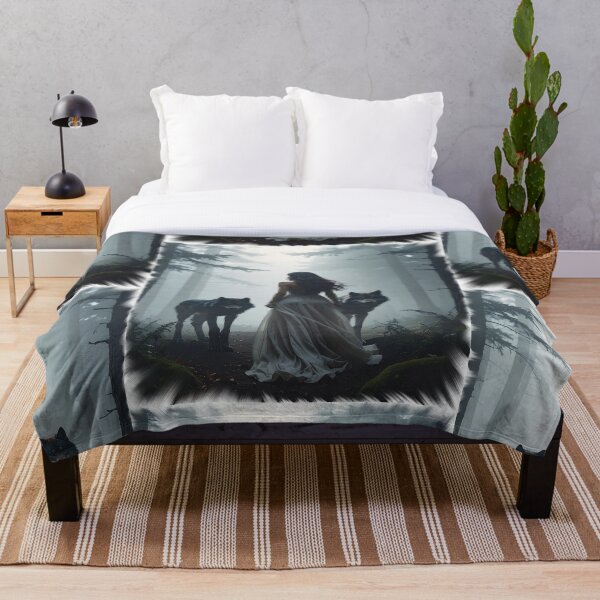 Item preview, Woman in white dress with wolves in the forest designed and sold by LiskoDesign.