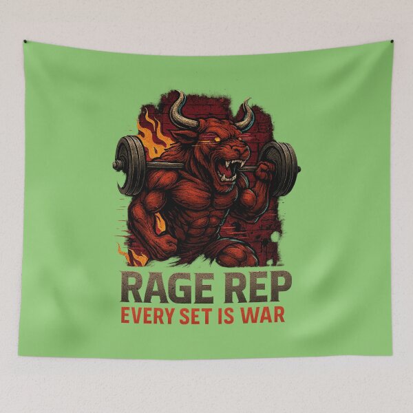 Item preview, Rage Rep – Glitch-Eyed Bull Powerlifting Gym Design designed and sold by Modivox.