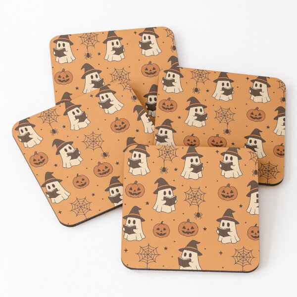 Item preview, Cute Ghost Reading Books – Kawaii Halloween Pumpkin & Witch Hat Pattern designed and sold by Dreamy Panda Studio .