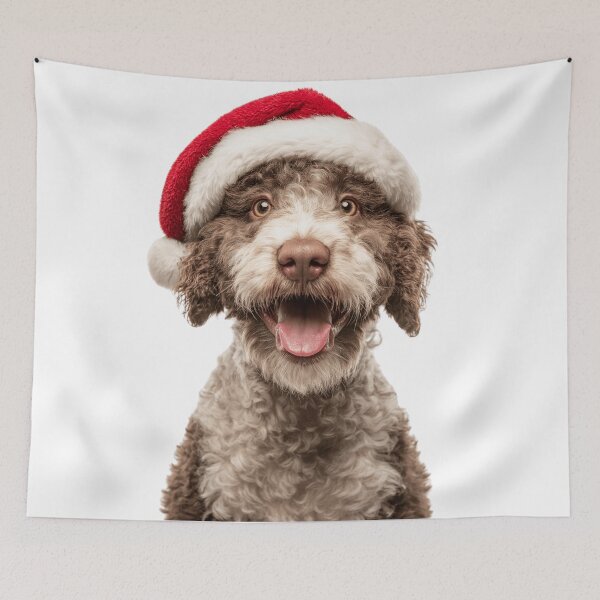 Item preview, Lagotto Romagnolo with Christmas Hat – Festive Romagna Water dog Xmas Design designed and sold by LazyOwlStore.