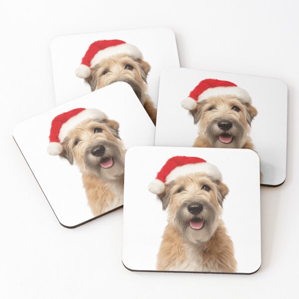 Item preview, Soft Coated Wheaten Terrier with Christmas Hat – Festive Wheatie dog Xmas Design designed and sold by LazyOwlStore.