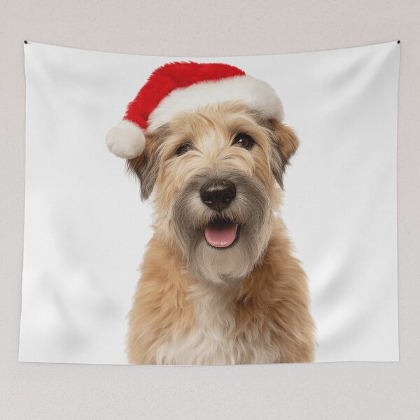 Item preview, Soft Coated Wheaten Terrier with Christmas Hat – Festive Wheatie dog Xmas Design designed and sold by LazyOwlStore.