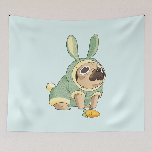 Item preview, Cute Pug in Bunny Costume with Carrot designed and sold by chillaxcats.