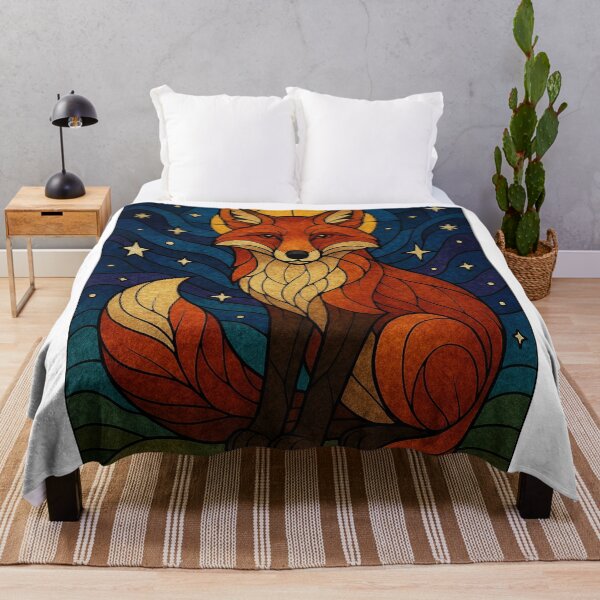 Artikelvorschau, Buntglasfuchs unter dem Mond – Himmlische Fensterkunst entworfen und verkauft von BadaBingBear.