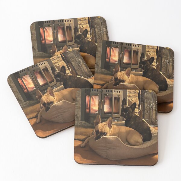 Item preview, French bulldogs by the fireplace designed and sold by LLWerk.