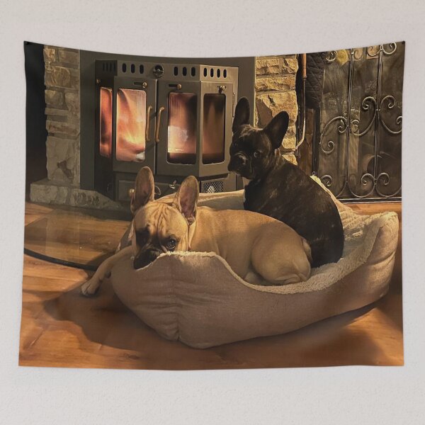 Item preview, French bulldogs by the fireplace designed and sold by LLWerk.
