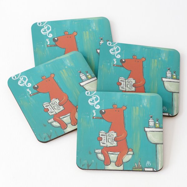 Item preview, Teal Bathroom Chronicles of a Bear Who Masters the Art of Chill Smoking Cigar and Reading the Newspaper designed and sold by OlfactoART Studio.