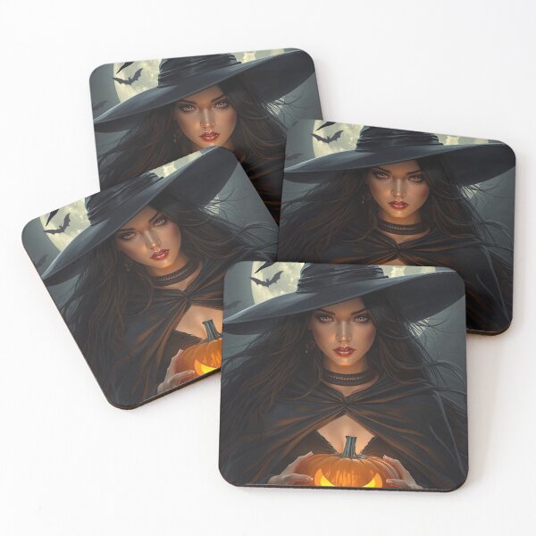 Item preview, Young Witch with Pumpkin under Full Moon designed and sold by AlexthingsDesign .