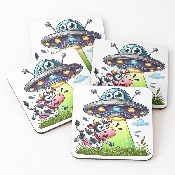 Item preview, Funny UFO Abduction Cartoon with Cow. designed and sold by The-T-In-Retro.