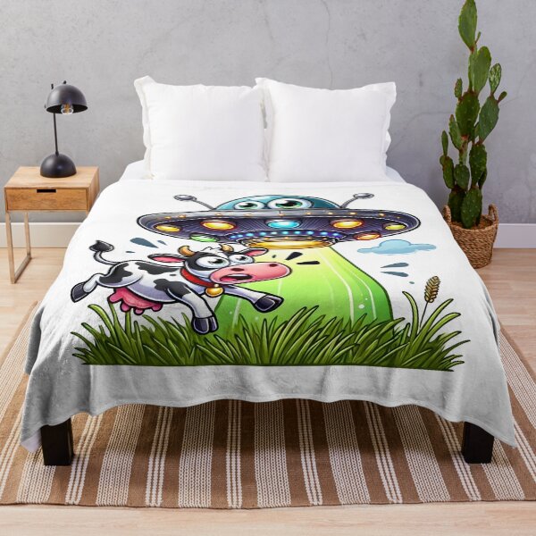 Item preview, Funny UFO Abduction Cartoon with Cow. designed and sold by The-T-In-Retro.