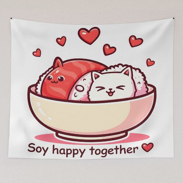 Item preview, Sushi Cat Soy happy together designed and sold by Uglyandcute.