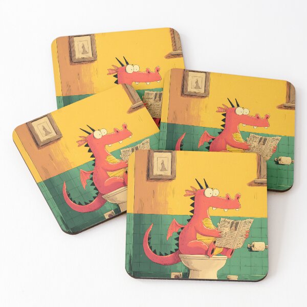 Item preview, Hilarious Dinosaur Artwork Relaxing on Toilet Reading the Newspaper in Colorful Bathroom Scene designed and sold by OlfactoART Studio.