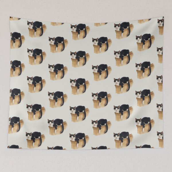 Item preview, Cat Lounging On Narrow Half Wall, Black and White Cat  designed and sold by JoyfulWhimsy.