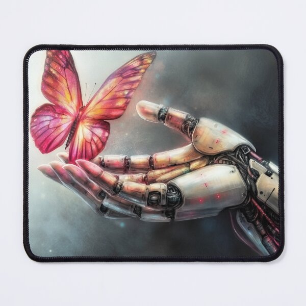 Item preview, AI and Nature Harmony – Robotic Hand with Butterfly | Futuristic Sci-Fi Art designed and sold by NancyzKreations.