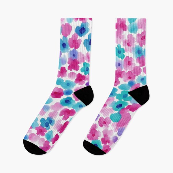 Artikelvorschau, Kräftiges Blumenmuster in Aquarell, Rosa, Blaugrün und Lila entworfen und verkauft von Gino By Design.