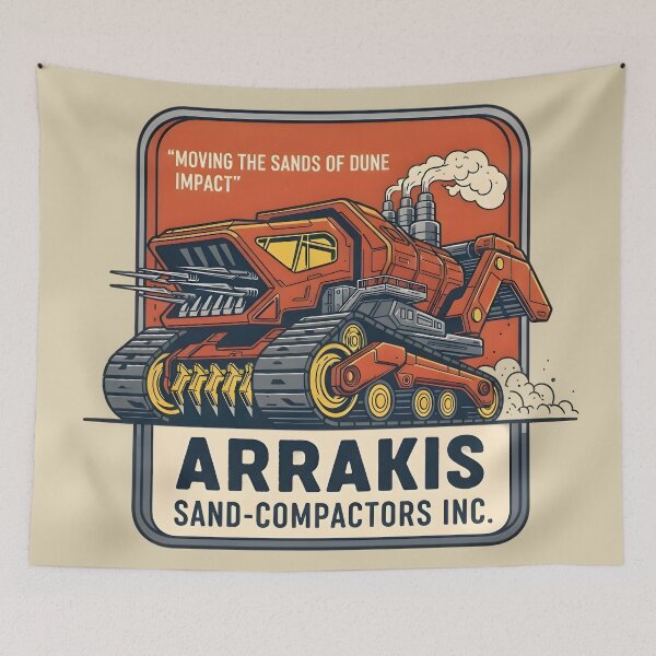 Item preview, A vintage industrial logo for "Arrakis Sand-Compactors Inc.," a fictional Dune company. designed and sold by FurRealStudioCo.