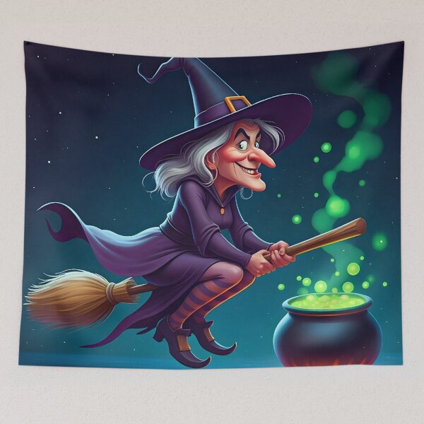 Item preview, Midnight Mischief — Whimsical Witch Caricature on a Broomstick designed and sold by PawPrintedArt.