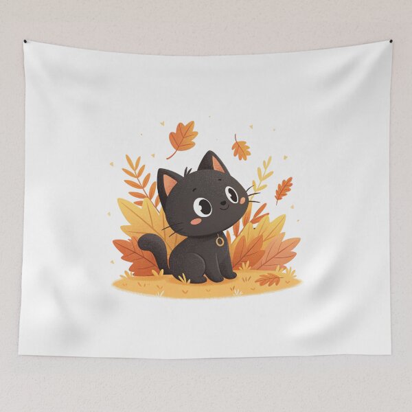 Item preview, Cute Black Cat in Autumn Leaves – Cozy Fall Illustration designed and sold by VivoStudio.