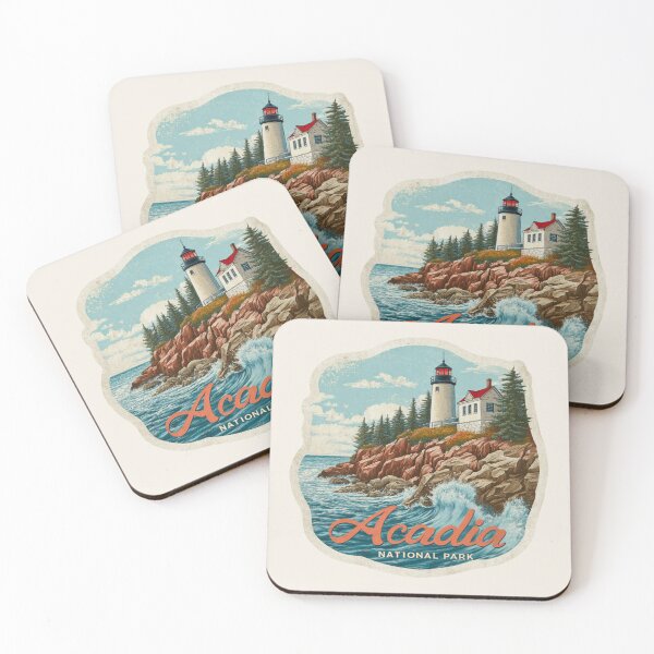 Item preview, Acadia National Park Maine Vintage Travel Sticker Retro Lighthouse Ocean Cliff Design designed and sold by Blurbean.