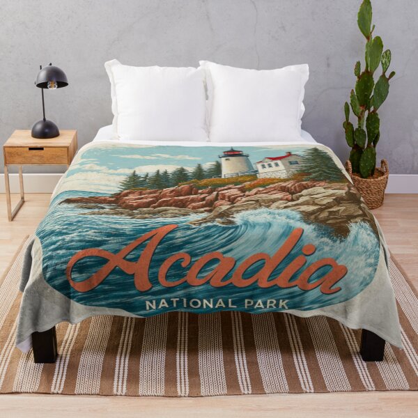 Item preview, Acadia National Park Maine Vintage Travel Sticker Retro Lighthouse Ocean Cliff Design designed and sold by Blurbean.