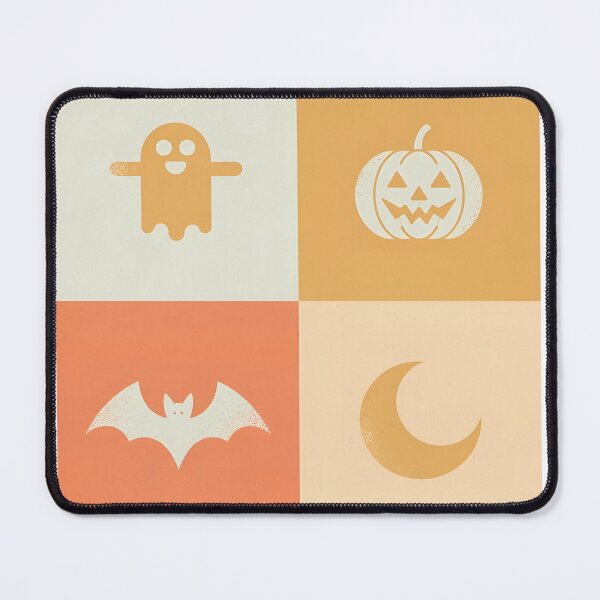 Item preview, Retro Halloween Icons Four-Block | Minimalist Vintage Ghost Bat Moon Pumpkin designed and sold by ju-jugno.