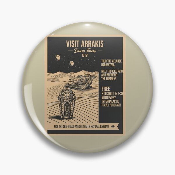 Item preview, A retro "Visit Arrakis" travel poster, featuring a Spice Harvester and thumper in the desert. designed and sold by bluel_evin.