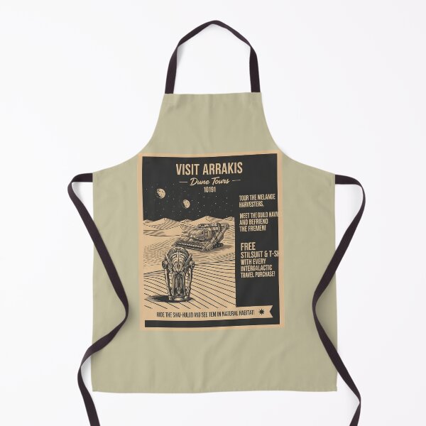 Item preview, A retro "Visit Arrakis" travel poster, featuring a Spice Harvester and thumper in the desert. designed and sold by FurRealStudioCo.