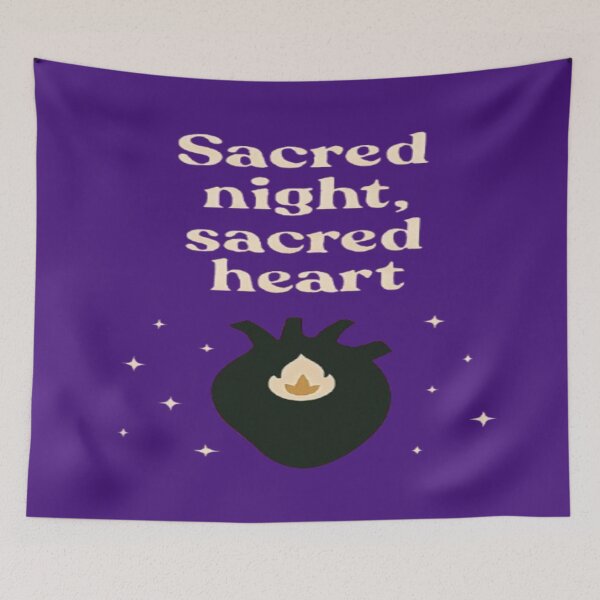 Item preview, Sacred Night Sacred Heart – Mystical Flame & Stars Spiritual Design designed and sold by Cristhian Almanza.