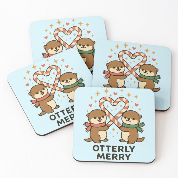 Item preview, Otterly Merry Otters with Candy Canes — Cute Holiday Illustration designed and sold by PrintSmithArt.