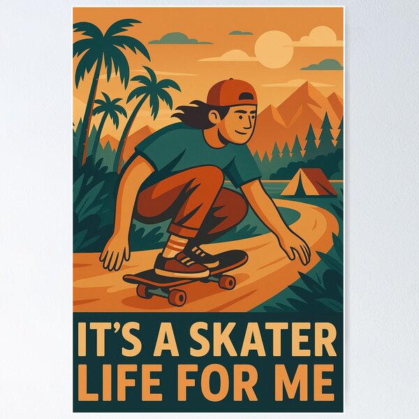 Item preview, It’s a Skater Life for Me – Retro Skateboarding Art designed and sold by RogueSymmetry.
