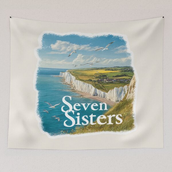 Item preview, Seven Sisters England Vintage Travel Sticker Retro White Cliffs & Seaside Landscape designed and sold by Blurbean.