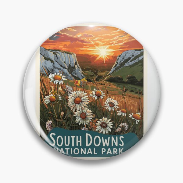Item preview, South Downs National Park England Vintage Travel Sticker Retro Sunset & Chalk Hills designed and sold by Blurbean.