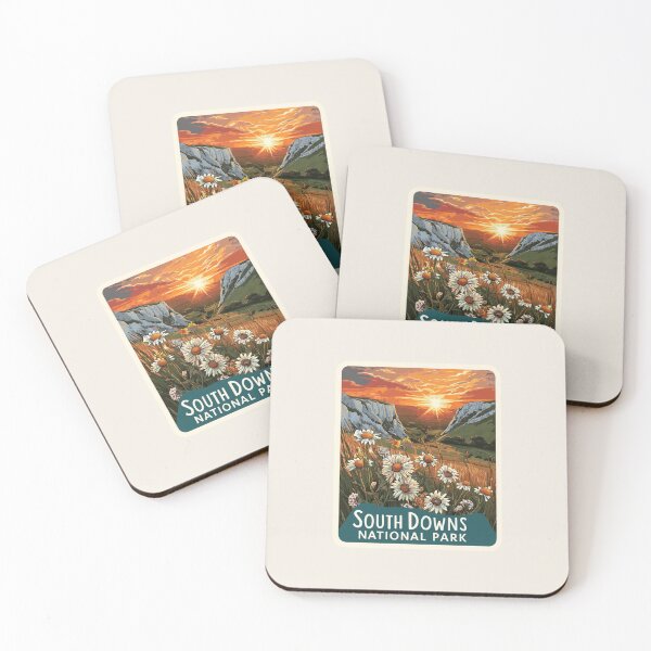 Item preview, South Downs National Park England Vintage Travel Sticker Retro Sunset & Chalk Hills designed and sold by Blurbean.