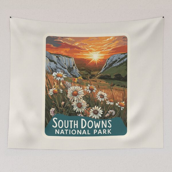 Item preview, South Downs National Park England Vintage Travel Sticker Retro Sunset & Chalk Hills designed and sold by Blurbean.