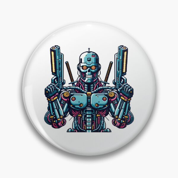 Item preview, Pixel Art Cybernetic Warrior with Dual Guns. designed and sold by The-T-In-Retro.