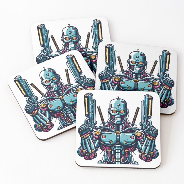 Item preview, Pixel Art Cybernetic Warrior with Dual Guns. designed and sold by The-T-In-Retro.
