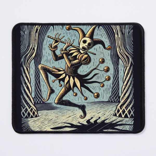 Item preview, Castlecore – Skeletal Jester with Flute – Woodcut Illustration • Vintage Print Aesthetic designed and sold by JacobKAurumhead.