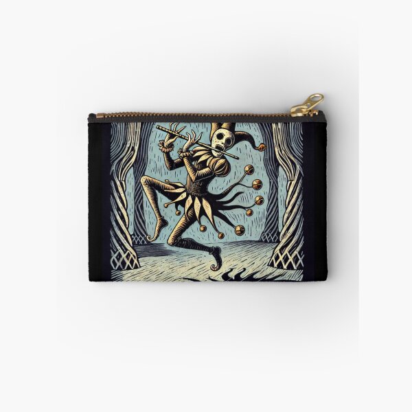 Item preview, Castlecore – Skeletal Jester with Flute – Woodcut Illustration • Vintage Print Aesthetic designed and sold by JacobKAurumhead.