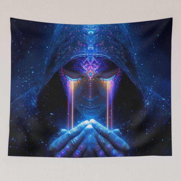 Item preview, Cosmic Priest – Surreal Glowing Hooded Portrait designed and sold by VisionaryVeils.