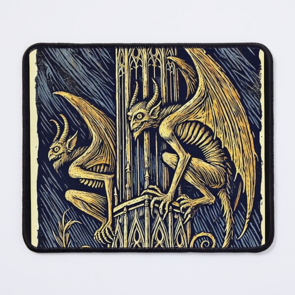 Item preview, Castlecore – Cathedral Gargoyles on the Spire – Woodcut Illustration • Vintage Print Aesthetic designed and sold by JacobKAurumhead.
