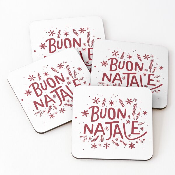 Item preview, Buon Natale – Elegant Christmas red Text with Snowflakes and Pine Twigs designed and sold by EmeraldeaDesign.