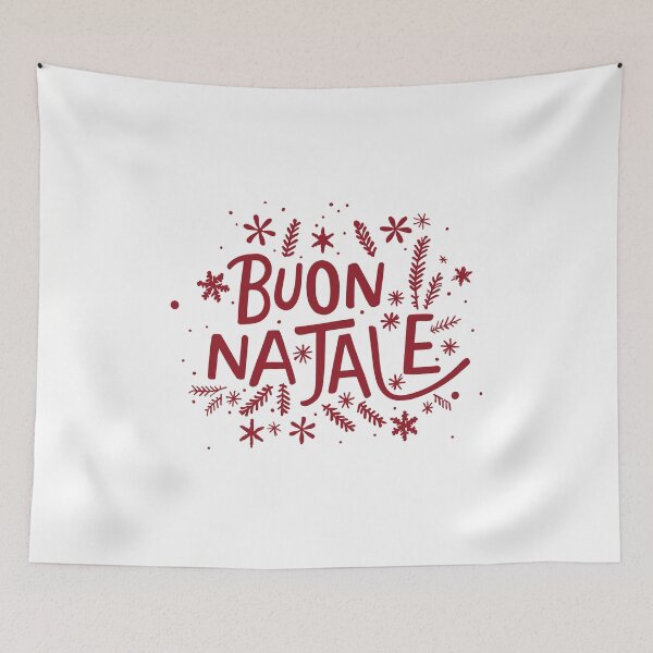 Item preview, Buon Natale – Elegant Christmas red Text with Snowflakes and Pine Twigs designed and sold by EmeraldeaDesign.
