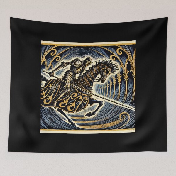 Item preview, Castlecore – Knight in Jousting Charge – Woodcut Illustration • Vintage Print Aesthetic designed and sold by JacobKAurumhead.