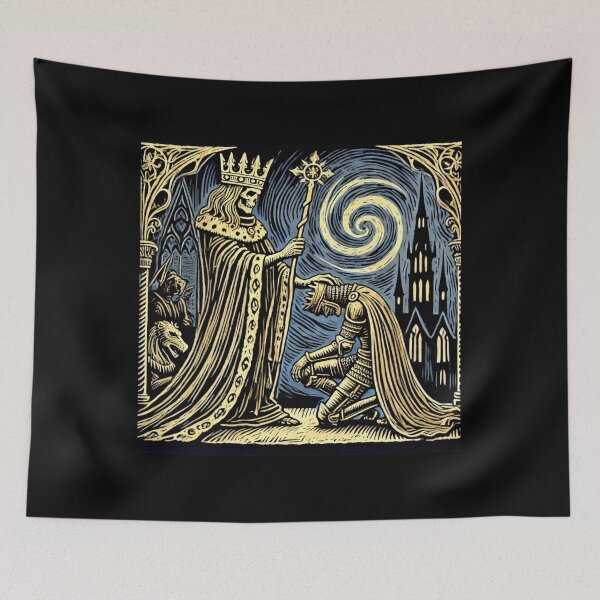 Item preview, Castlecore – Macabre Knighthood Ceremony – Woodcut Illustration • Vintage Print Aestheti designed and sold by JacobKAurumhead.