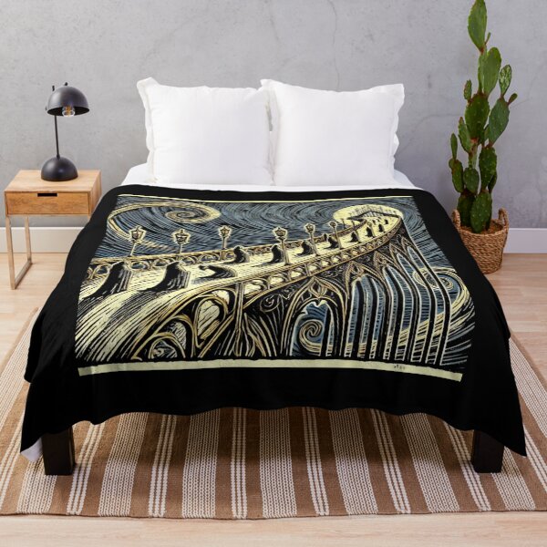 Item preview, Castlecore – Moonlit Gothic Bridge Procession – Woodcut Illustration • Vintage Print Aesthetic designed and sold by JacobKAurumhead.